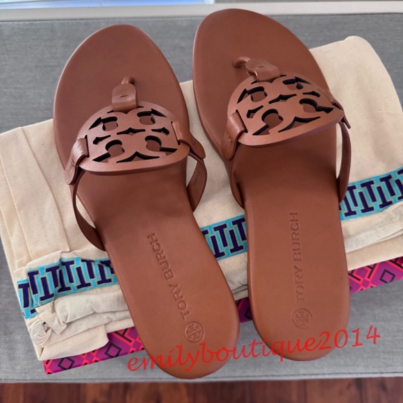 NIB Tory Burch Miller Size 9.5 Miele Calf Leather Sandals Brown 90582 - Picture 4 of 11